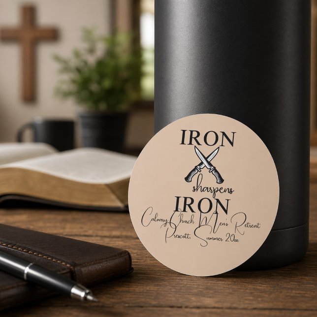 Iron sharpens Iron Knife Christian Classic Round Sticker (Creator Uploaded)