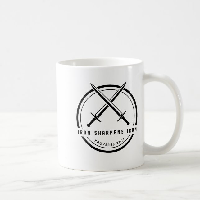 Iron Sharpens Iron Proverbs 27_17 Sword Bible Vers Coffee Mug (Right)