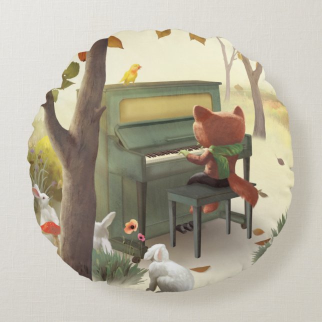 Iron T. Fox: Woodland Piano Solo Music Art Round Cushion (Front)