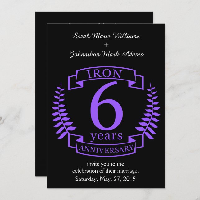 Iron wedding anniversary 6 years invitation (Front/Back)