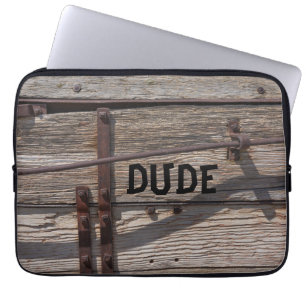 Iron & wood bolted together laptop sleeve