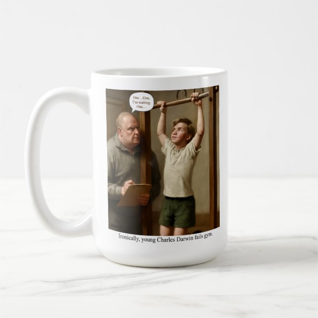 Ironically, young Charles Darwin fails gym. Coffee Mug (Left)