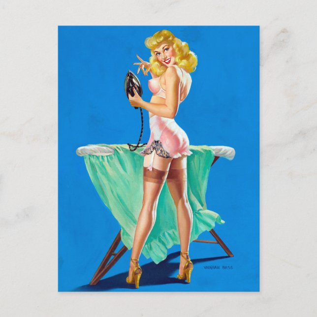 Ironing Girl Pin Up Postcard (Front)