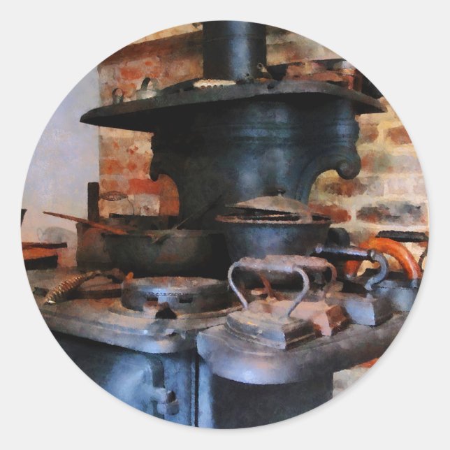 Irons Heating on Stove Classic Round Sticker (Front)