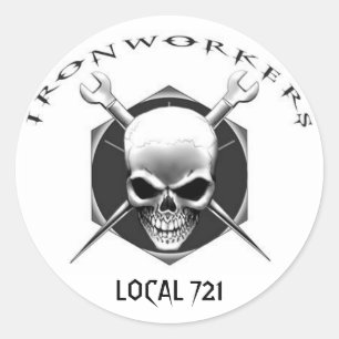 IRONWORKER SKULL 721 CLASSIC ROUND STICKER