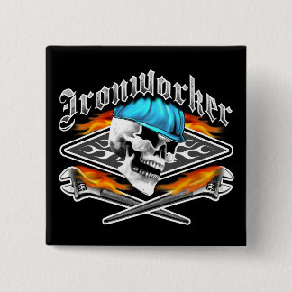 Ironworker Skull and Flaming Wrenches 15 Cm Square Badge
