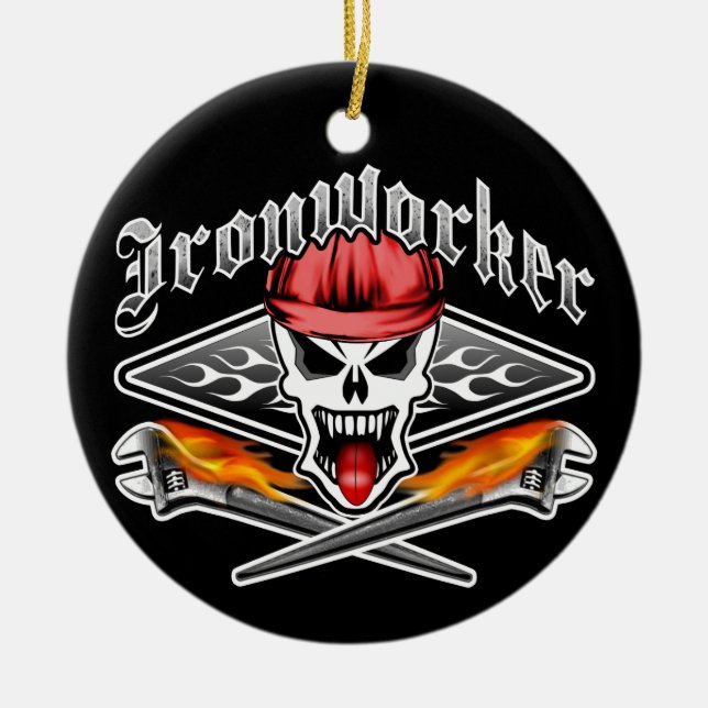Ironworker Skull and Spud Wrenches 2.1 Ceramic Ornament (Front)