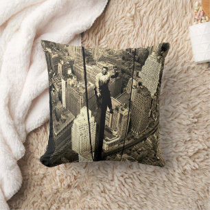 Ironworker Waves From 88th Floor Empire State Bldg Cushion