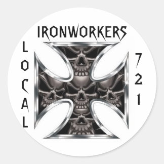 Ironworkers Skull IronCross Local, 721 Classic Round Sticker