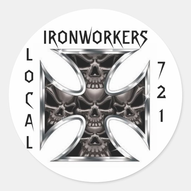 Ironworkers Skull IronCross Local, 721 Classic Round Sticker (Front)