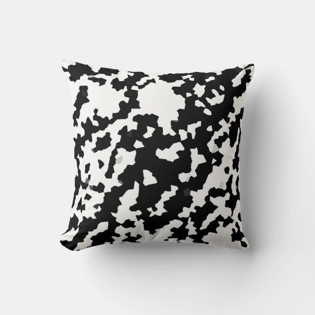 Irregular Abstract Mosaic Black and White  Camo Cushion (Front)