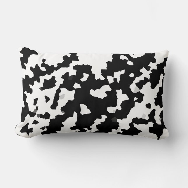 Irregular Abstract Mosaic Black and White  Camo Lumbar Cushion (Front)