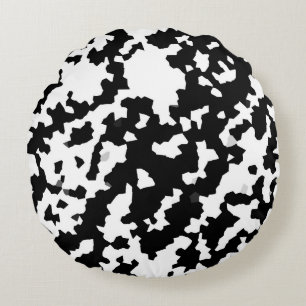 Irregular Abstract Mosaic Black and White  Camo Round Cushion