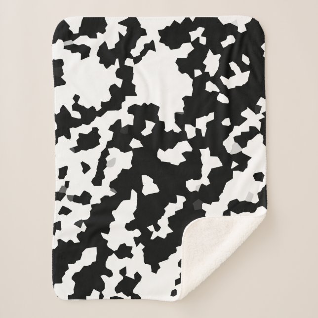 Irregular Abstract Mosaic Black and White  Camo Sherpa Blanket (Front)