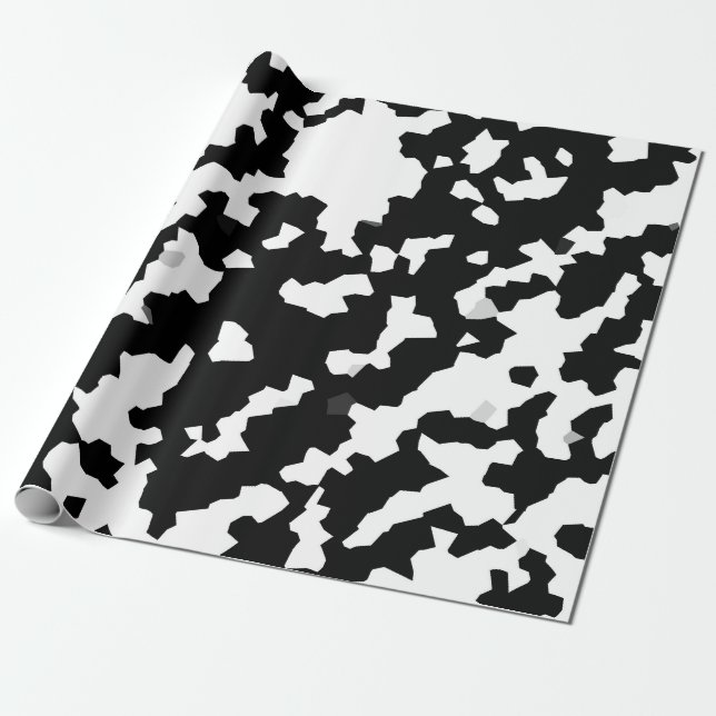 Irregular Abstract Mosaic Black and White  Camo Wrapping Paper (Unrolled)
