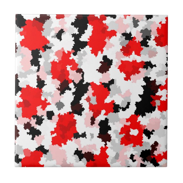 Irregular Abstract Pattern Red Black White Design Ceramic Tile (Front)