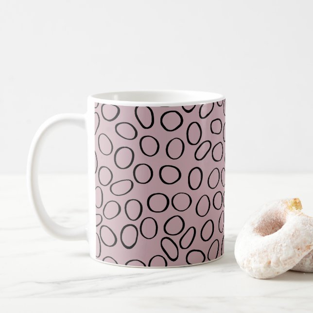 Irregular Black Circle Pattern on Pink Coffee Mug (With Donut)