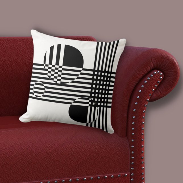 Irregular Black & White Stripes & Circles Cushion (Irregular Black & White Stripes & Circles Throw Pillow, Living Room)