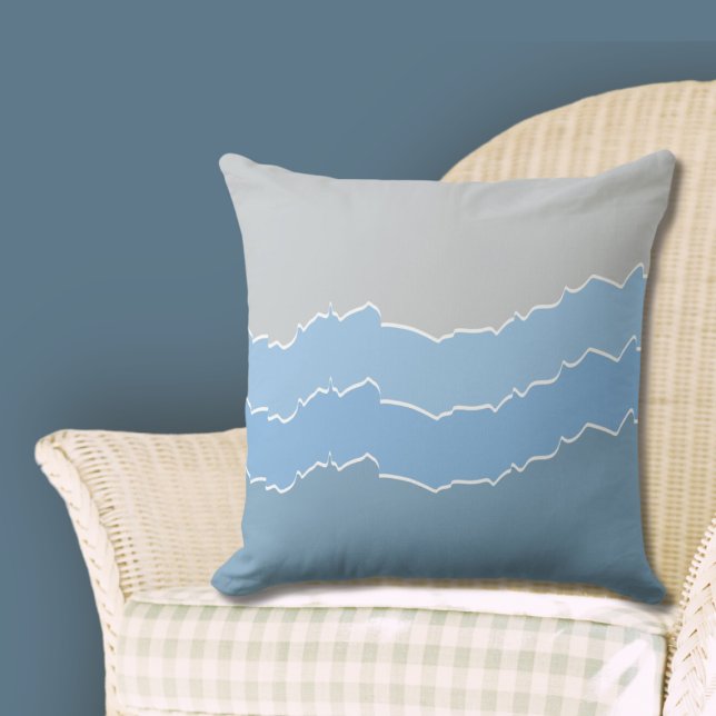 Irregular Blue Ripped Layered Stripes  Cushion (Stylish Irregular Blue Ripped Layered Stripes Throw Pillow, Cool Blue Hues)