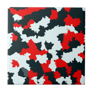 Irregular Crystalline Abstract Mosaic Red Camo Ceramic Tile
