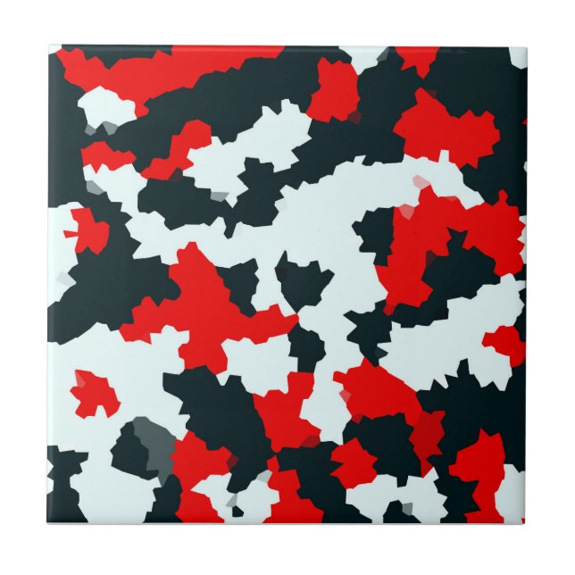 Irregular Crystalline Abstract Mosaic Red Camo Ceramic Tile (Front)
