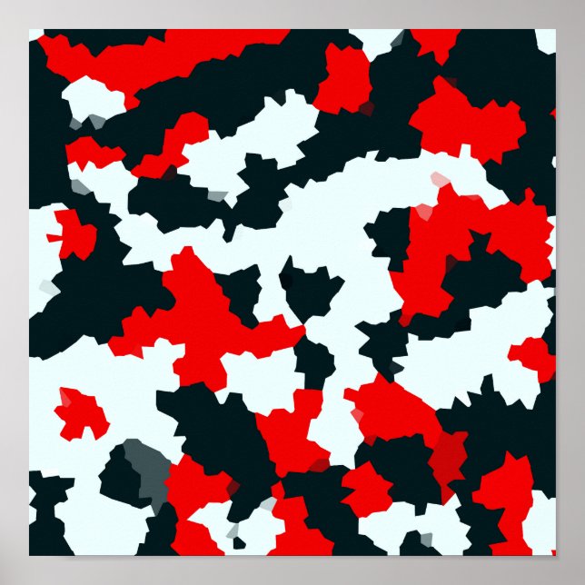Irregular Crystalline Abstract Mosaic Red Camo Poster (Front)