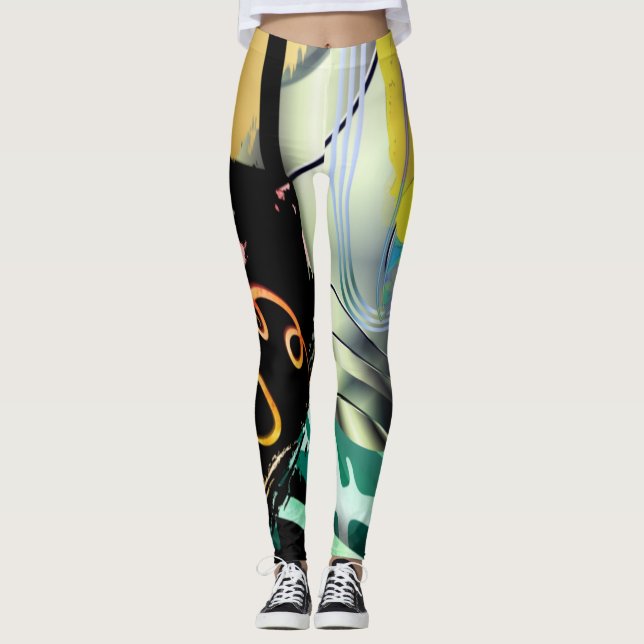 Irregular curved panorama of shapes and objects th leggings (Front)