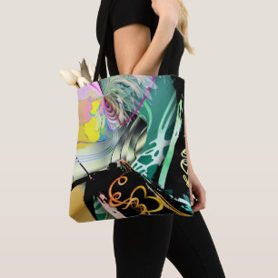 Irregular curved panorama of shapes and objects th tote bag
