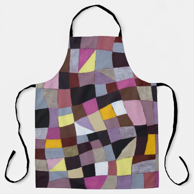 Irregular Grid: Violet-Yellow Abstract Painting. Apron (Front)