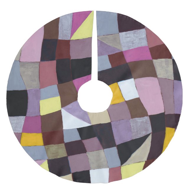 Irregular Grid: Violet-Yellow Abstract Painting. Brushed Polyester Tree Skirt (Front)