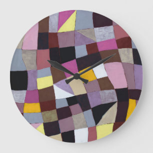 Irregular Grid: Violet-Yellow Abstract Painting. Large Clock