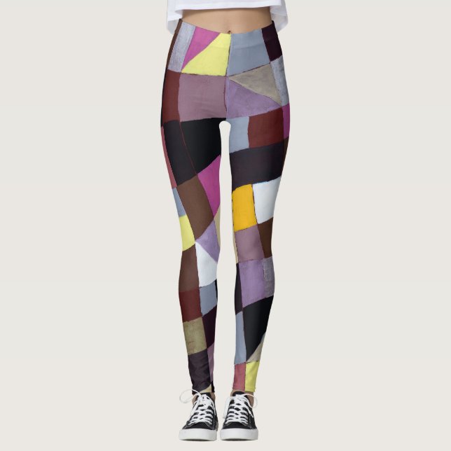 Irregular Grid: Violet-Yellow Abstract Painting. Leggings (Front)