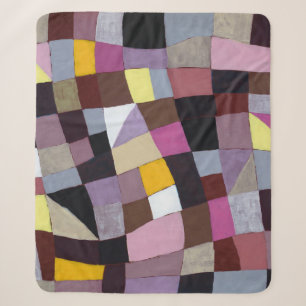 Irregular Grid: Violet-Yellow Abstract Painting. Sherpa Blanket