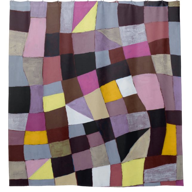 Irregular Grid: Violet-Yellow Abstract Painting. Shower Curtain (Front)