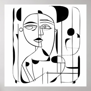 Irregular Harmony: Abstract Faces in Monochrome Poster