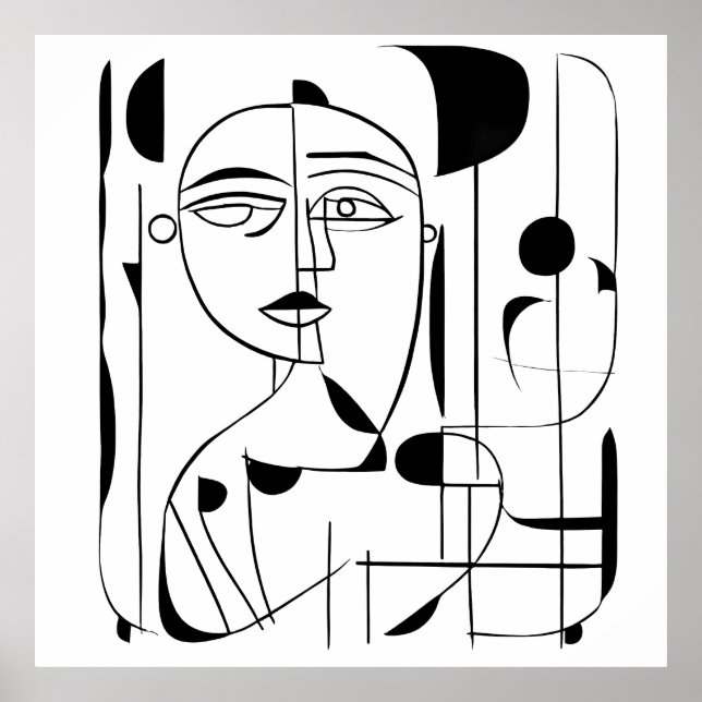 Irregular Harmony: Abstract Faces in Monochrome Poster (Front)