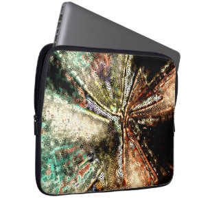 Irregular mosaic over wrinkled and moldy fabric laptop sleeve