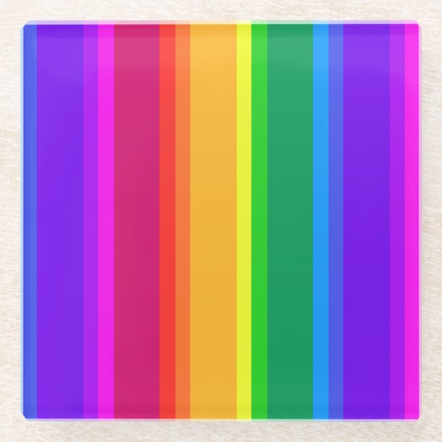Irregular rainbow stripes glass coaster (Front)