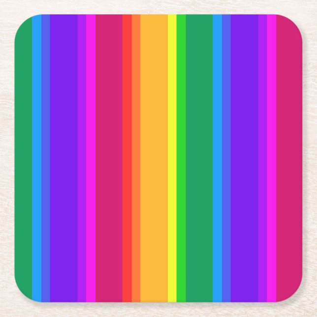 Irregular rainbow stripes square paper coaster (Front)