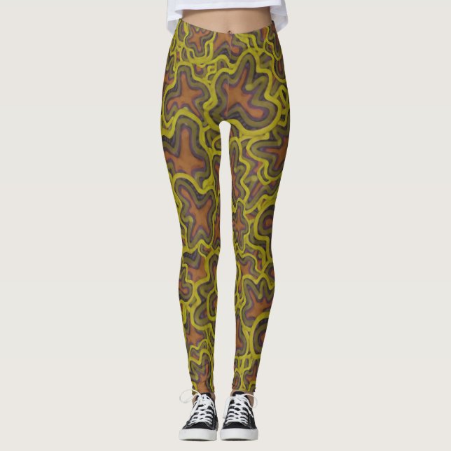 Irregular Shapes Camouflage Motif Pattern Leggings (Front)