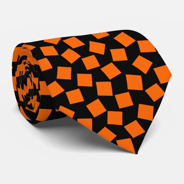 Irregular Squares - Orange on Black Tie (Rolled)