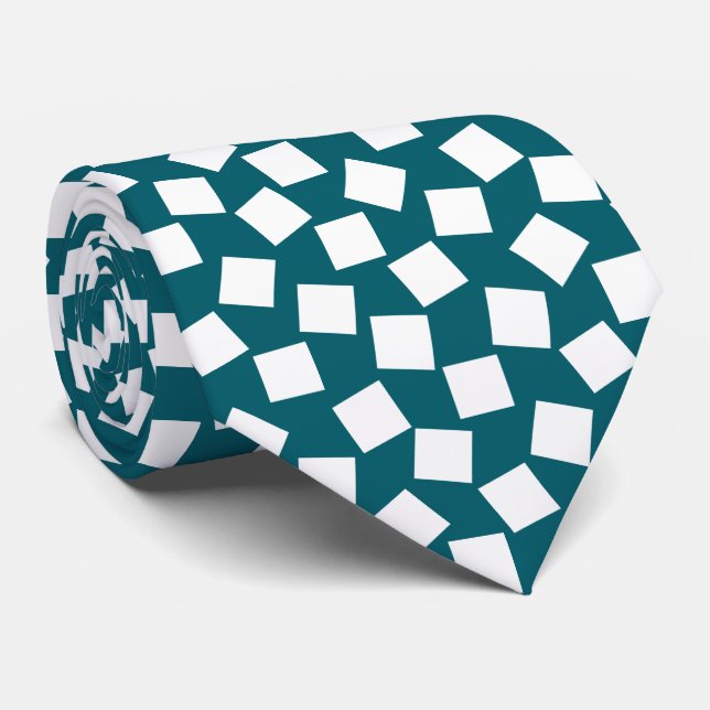 Irregular Squares - White on Dark Teal Tie (Rolled)