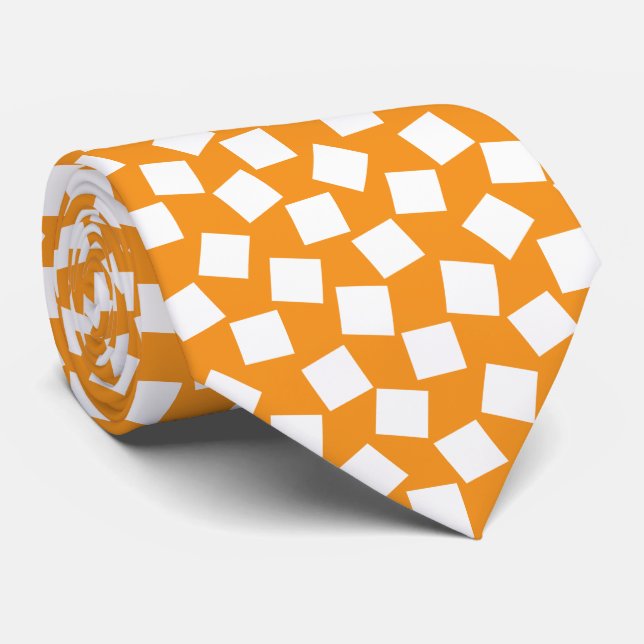 Irregular Squares - White on Orange Tie (Rolled)