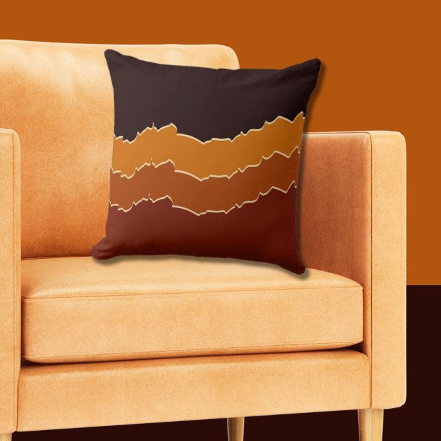 Irregular Torn Warm Orange & Black Stripes  Cushion (Black and Orange Pillow Torn Layer Pattern)