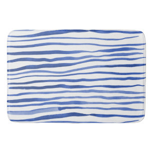 Irregular watercolor simple lines - blue bath mat