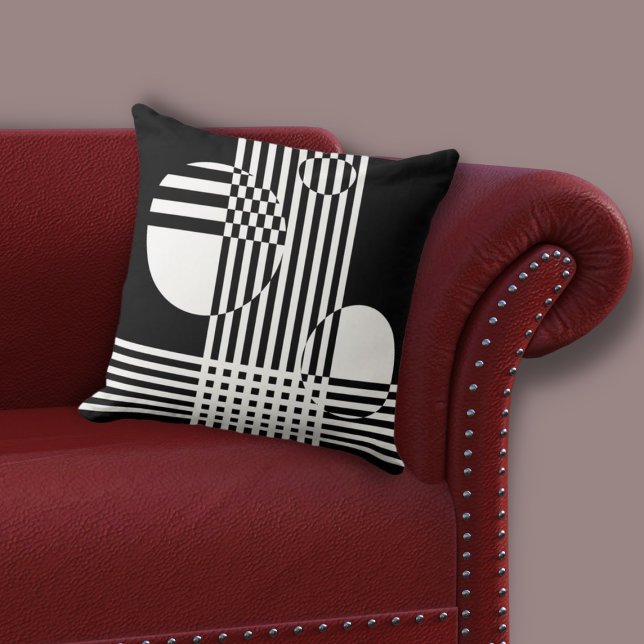 Irregular White & Black Stripes & Circles Cushion (Irregular White & Black Stripes & Circles Throw Pillow, Living Room)