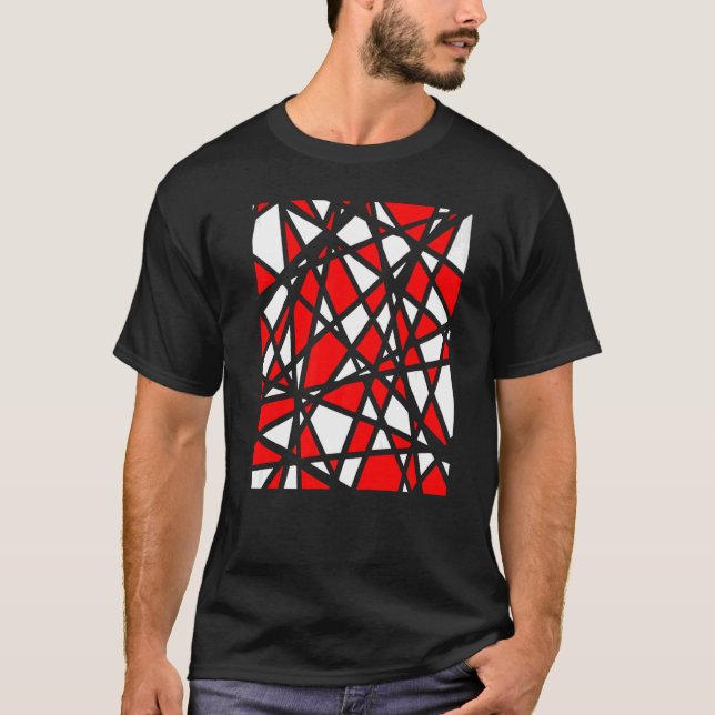 Irregular White Shapes With Red Accents Abstract T-Shirt (Front)
