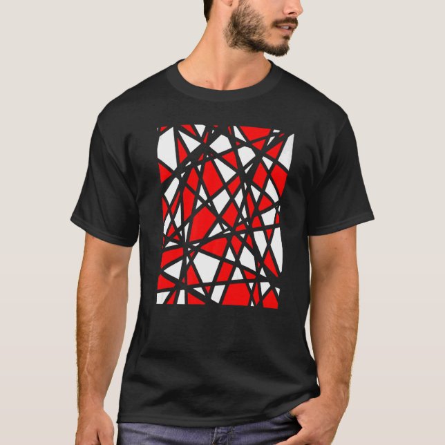 Irregular White Shapes With Red Accents Abstract T-Shirt (Front)
