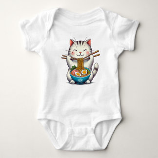 "Irresistible Cuteness: Cat Eating Ramen - T-Shirt Baby Bodysuit