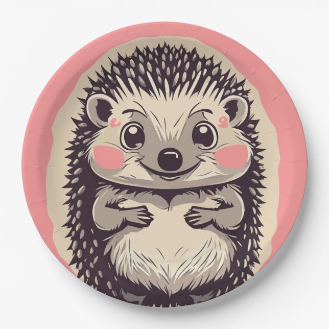 Irresistibly Cute Hedgehog Hedgie Paper Plate (Front)